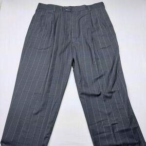 Zannini Mens Grey Pinstripe Pleated Dress Pants Cuffed Size 44x32 High Rise